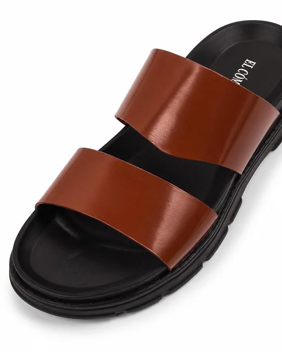 Men's Minimalist Dual-Band Leather Slides - Tan