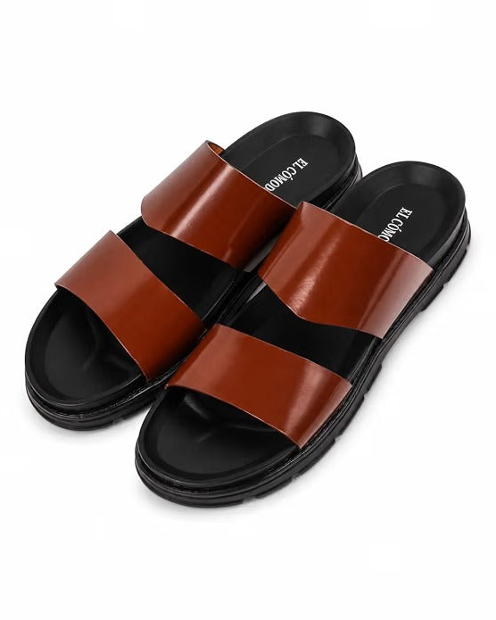 Men's Minimalist Dual-Band Leather Slides - Tan