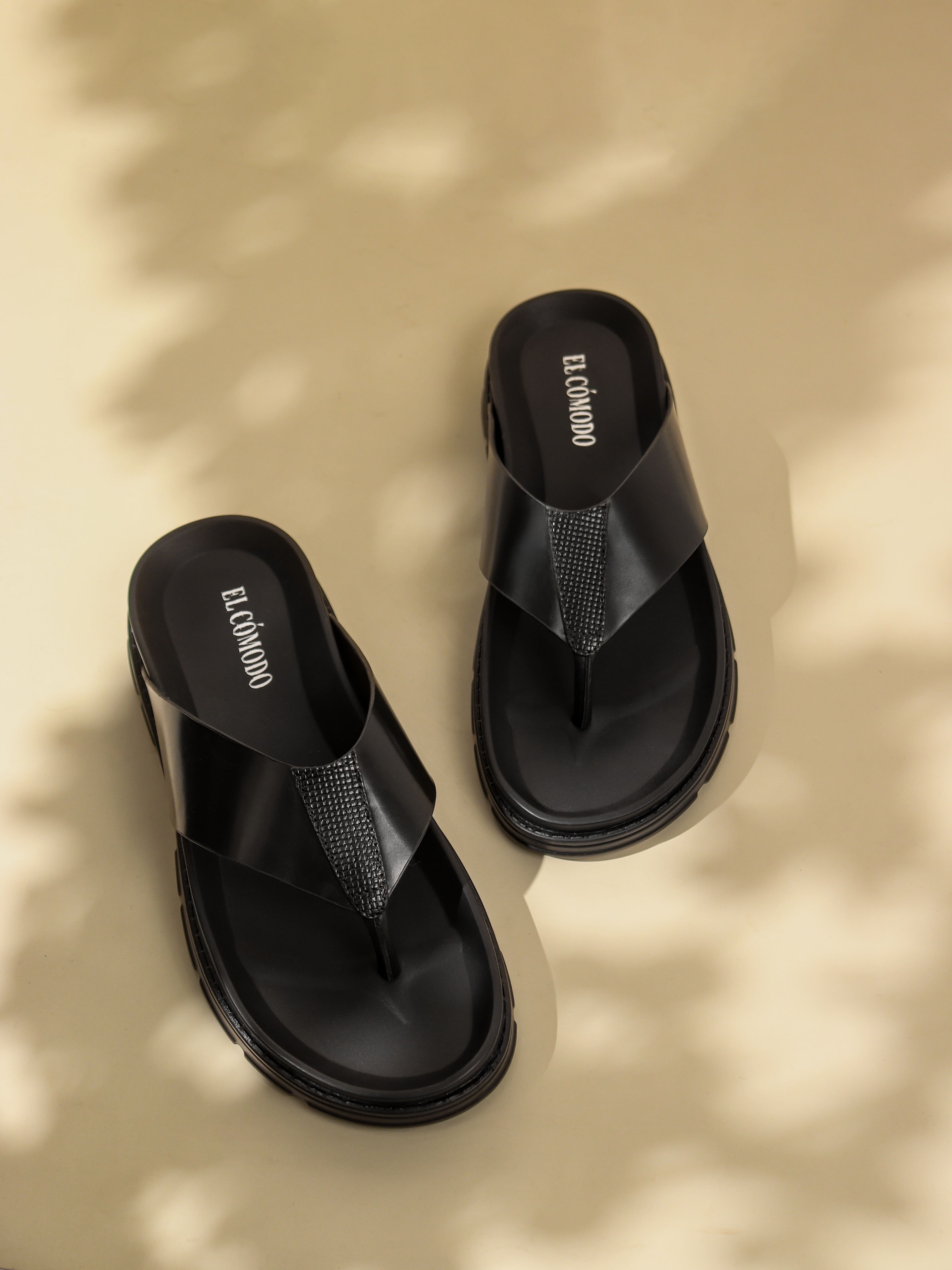 Men's Comfort Thong Slippers: Black