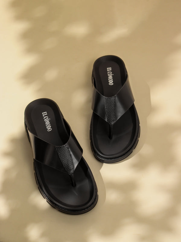 Men's Comfort Thong Slippers: Black