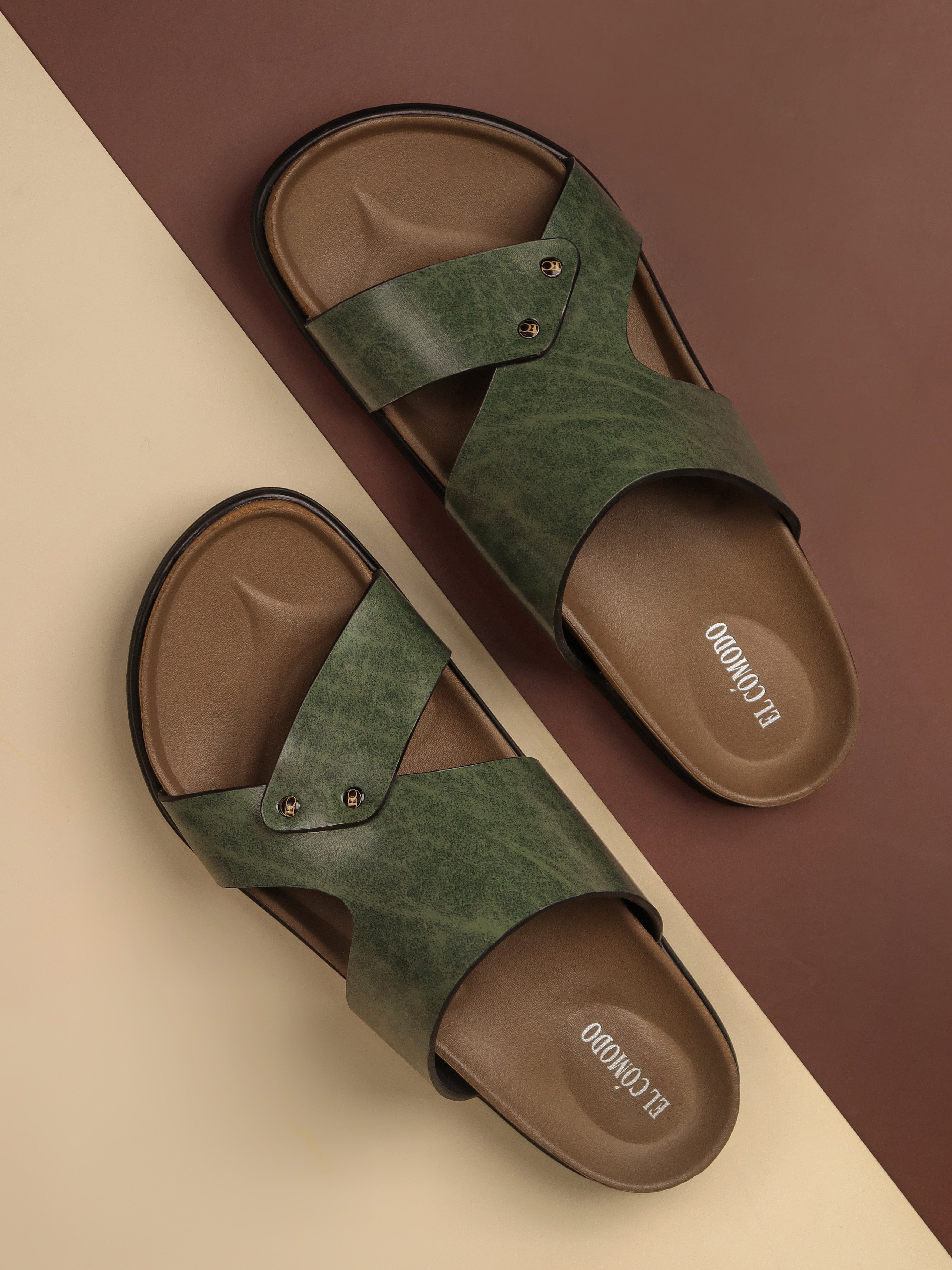 Men's Cross Strap Slippers: Green