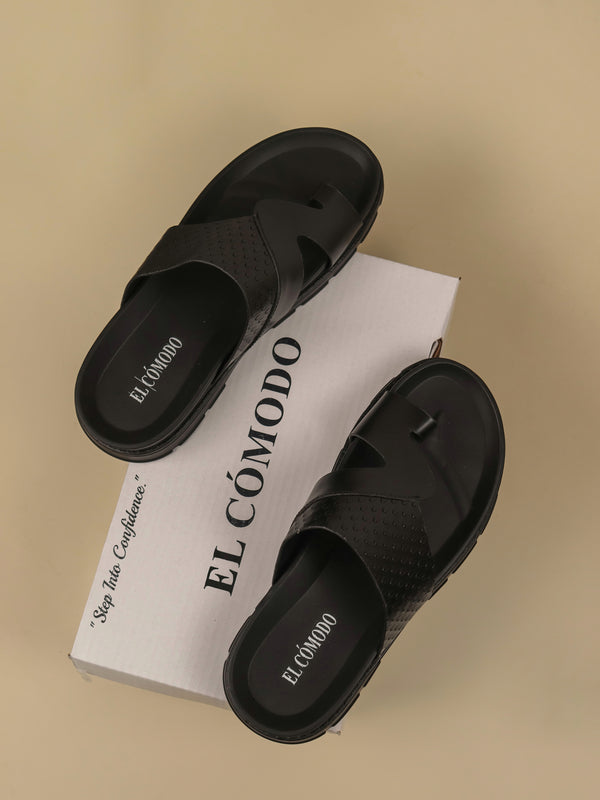 Men's Textured Toe Ring Slippers: Black