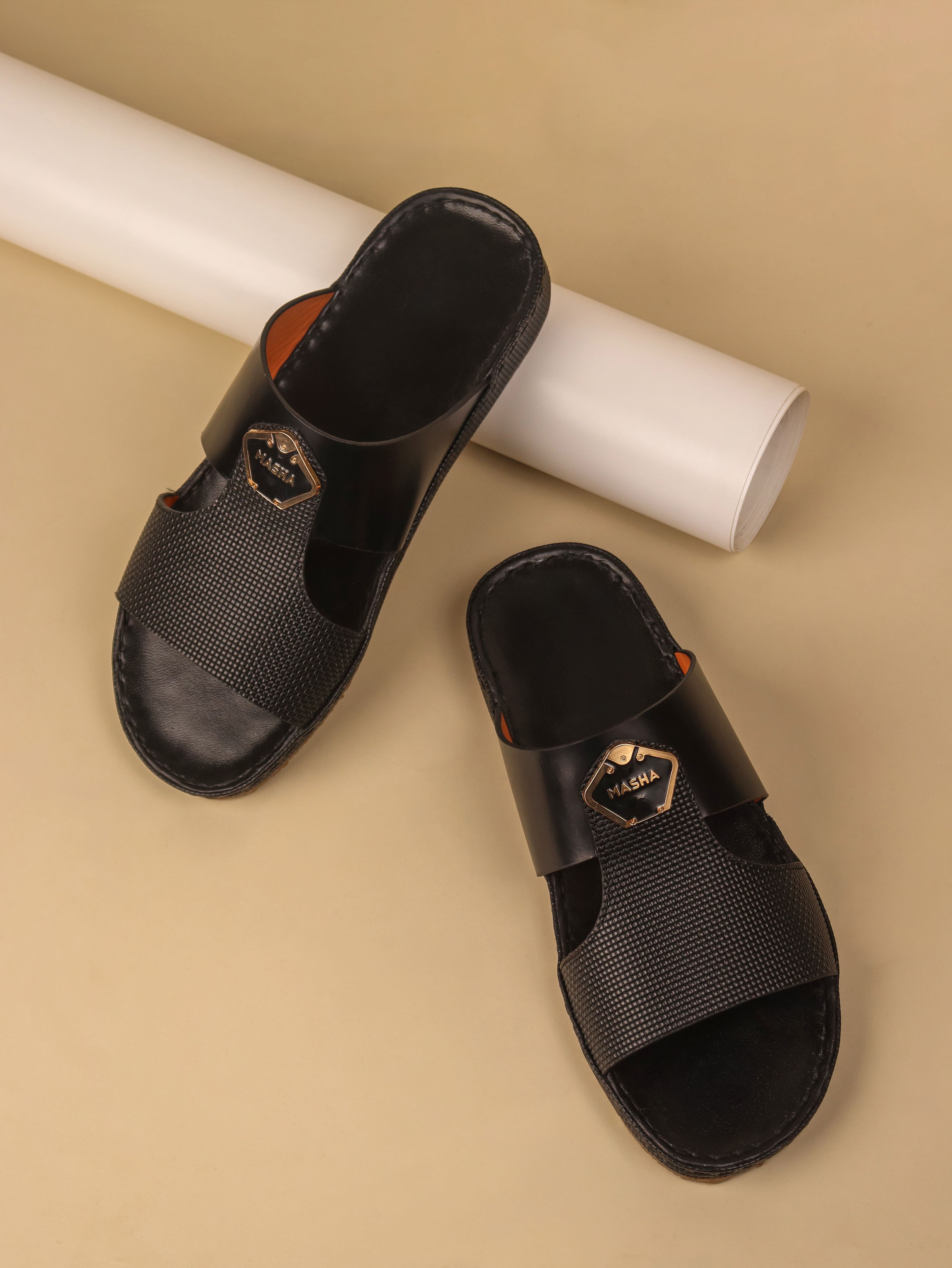 Men's Leather Slippers: Black