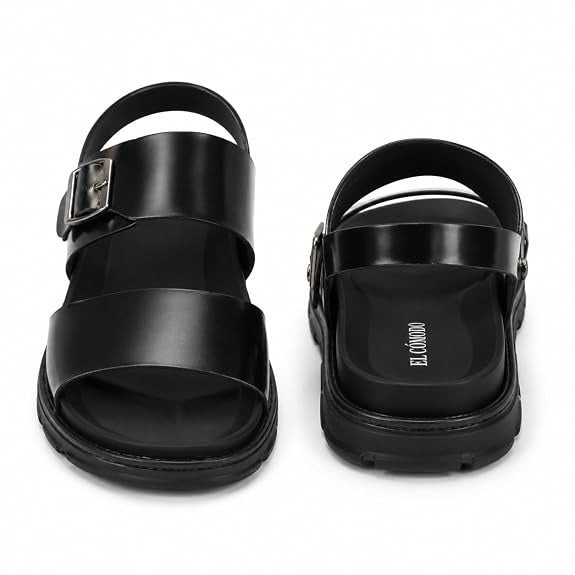 Men's Adjustable Backstrap Leather Sandals - Black