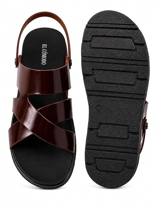 Men's Criss-Cross Backstrap Leather Sandals - Brown