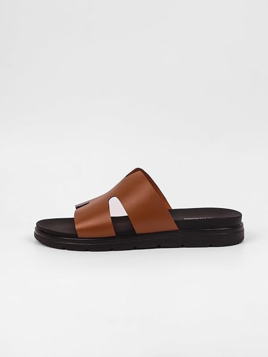 Men's Cutout Leather Slides - Tan