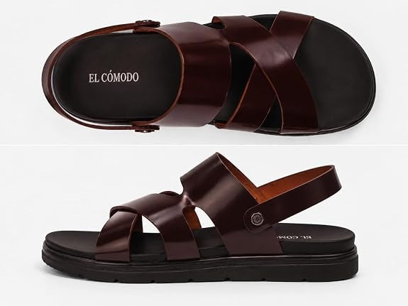 Men's Criss-Cross Backstrap Leather Sandals - Brown