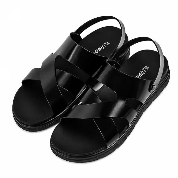 Men's Criss-Cross Backstrap Leather Sandals - Black