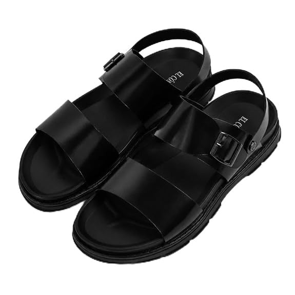 Men's Adjustable Backstrap Leather Sandals - Black
