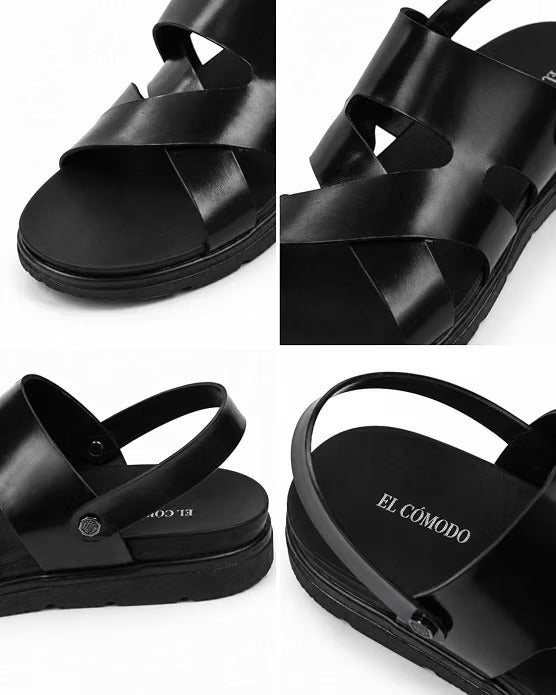 Men's Criss-Cross Backstrap Leather Sandals - Black