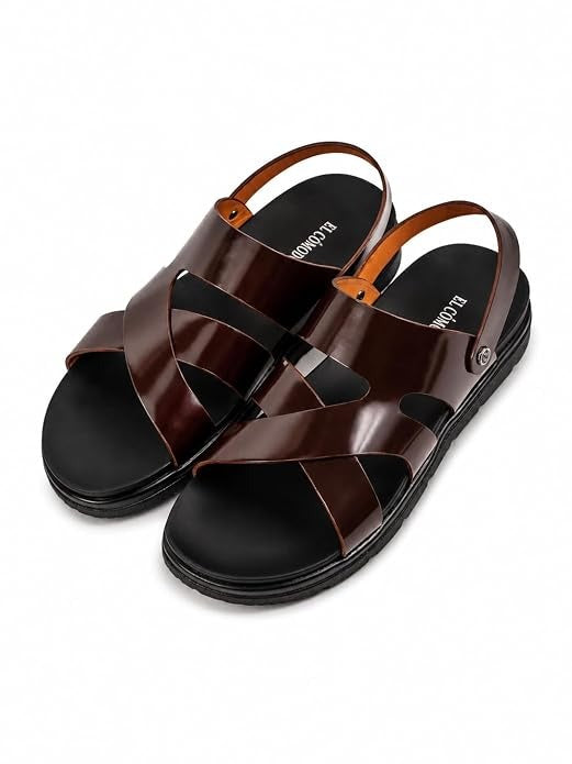 Men's Criss-Cross Backstrap Leather Sandals - Brown