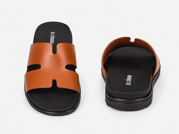 Men's Cutout Leather Slides - Tan
