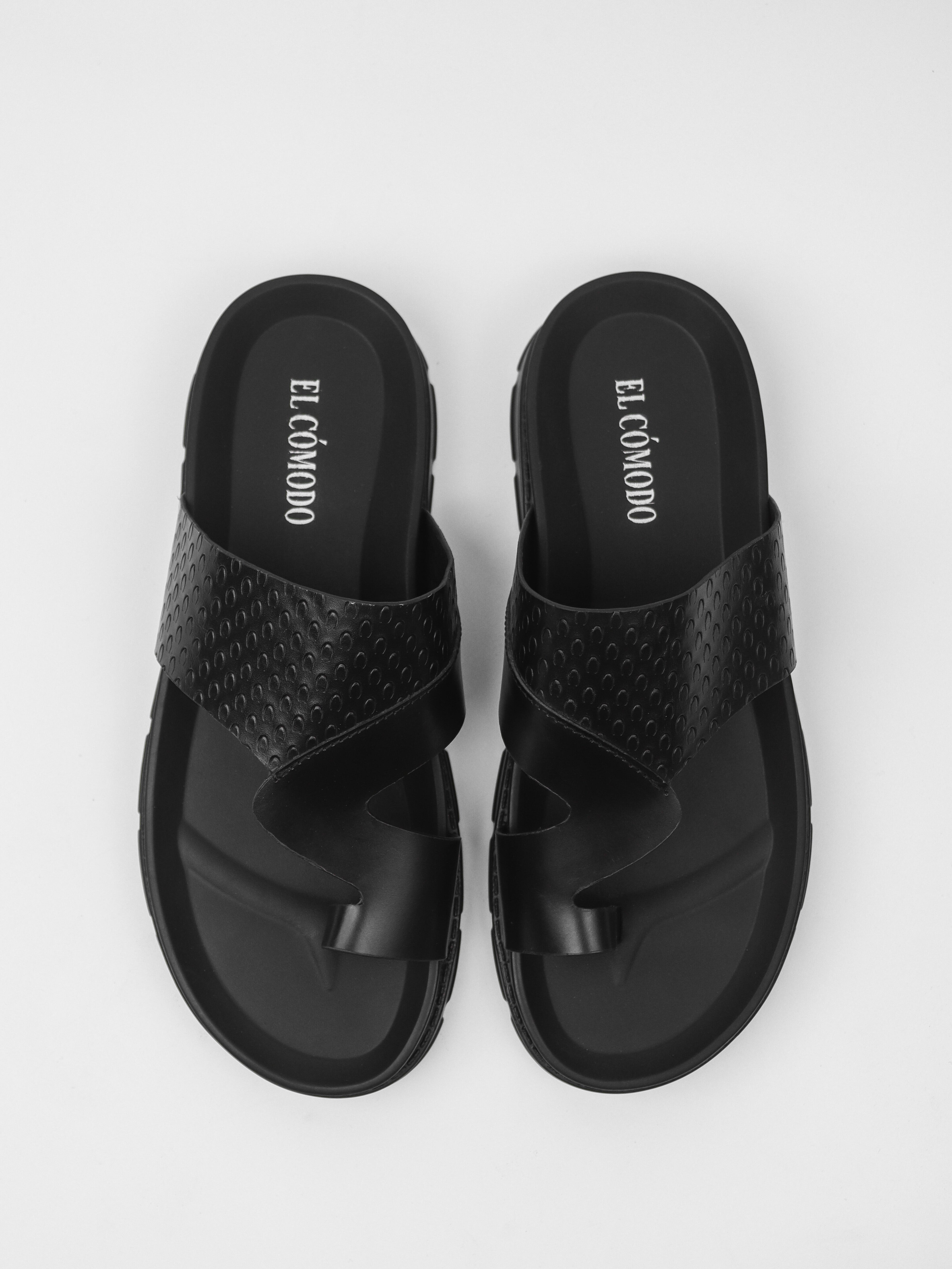 Men's Textured Toe Ring Slippers: Black
