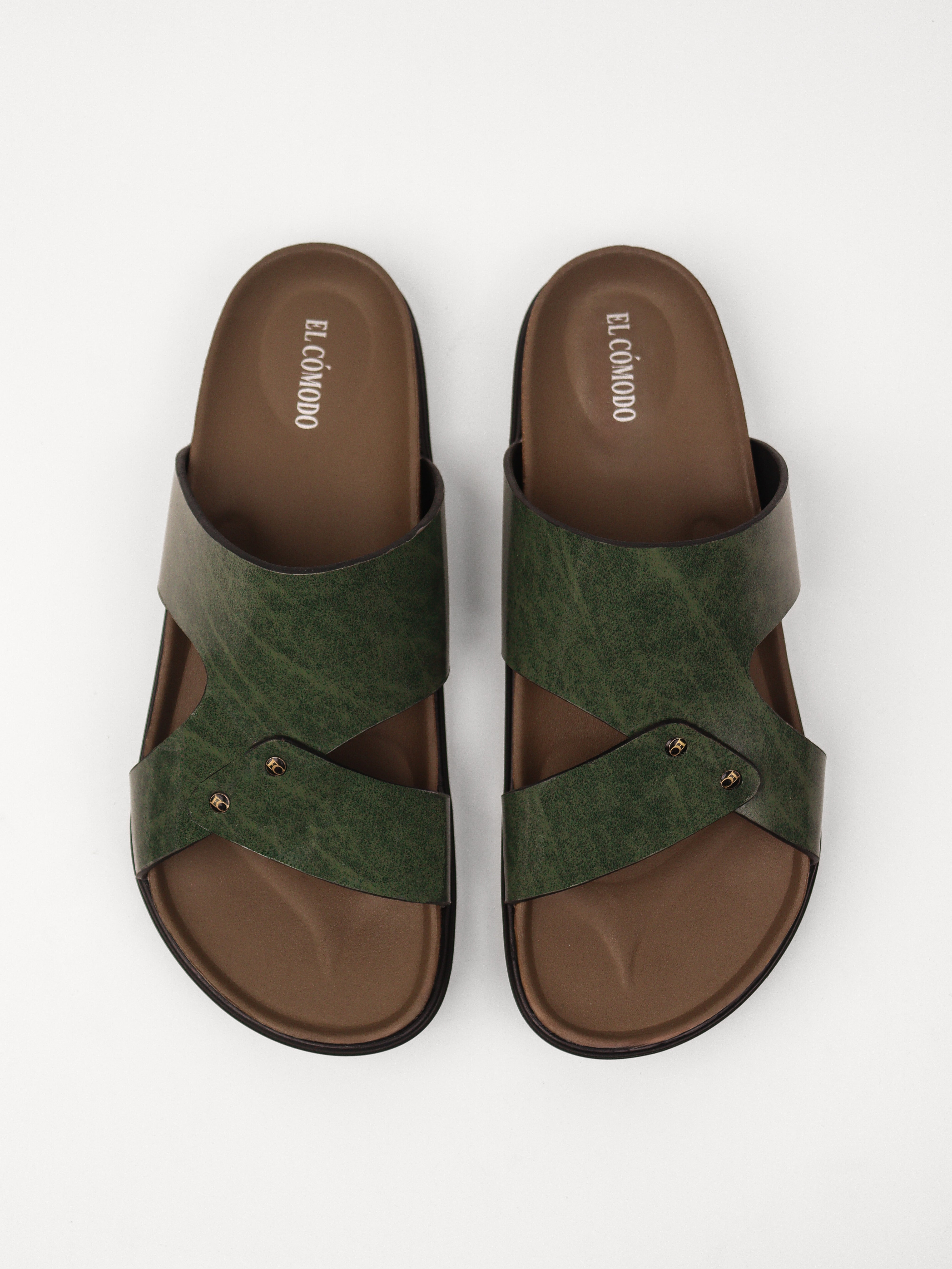 Men's Cross Strap Slippers: Green