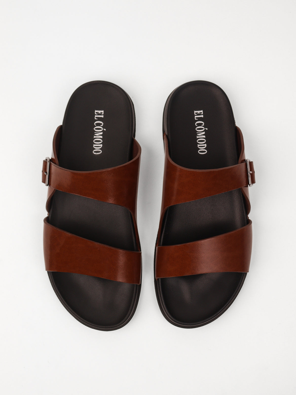 Men's Dual Strap Buckle Slippers: Brown