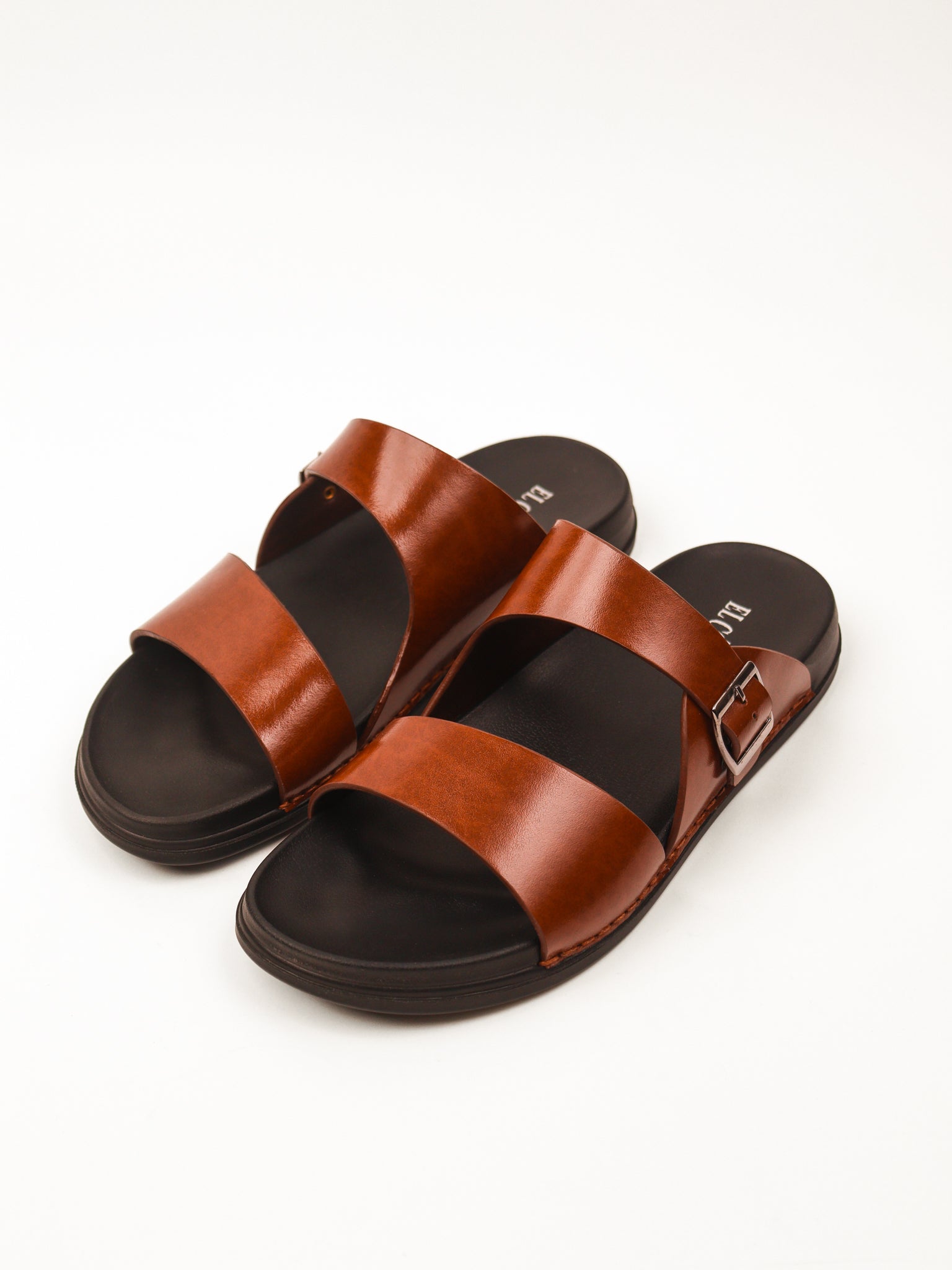 Men's Dual Strap Buckle Slippers: Brown