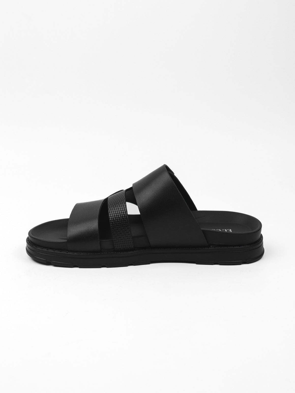Men's Textured Three Strap Slippers: Black