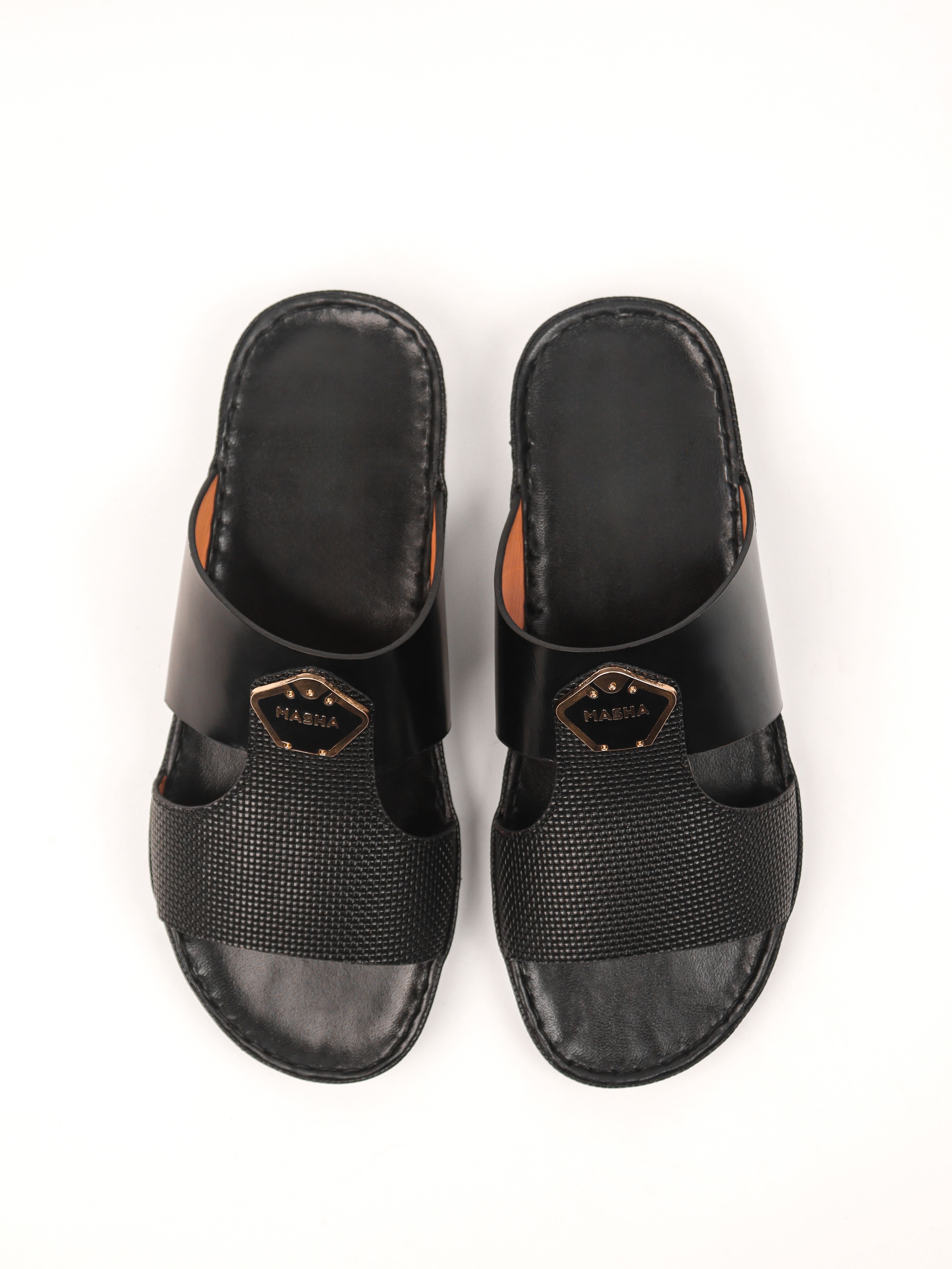 Men's Leather Slippers: Black