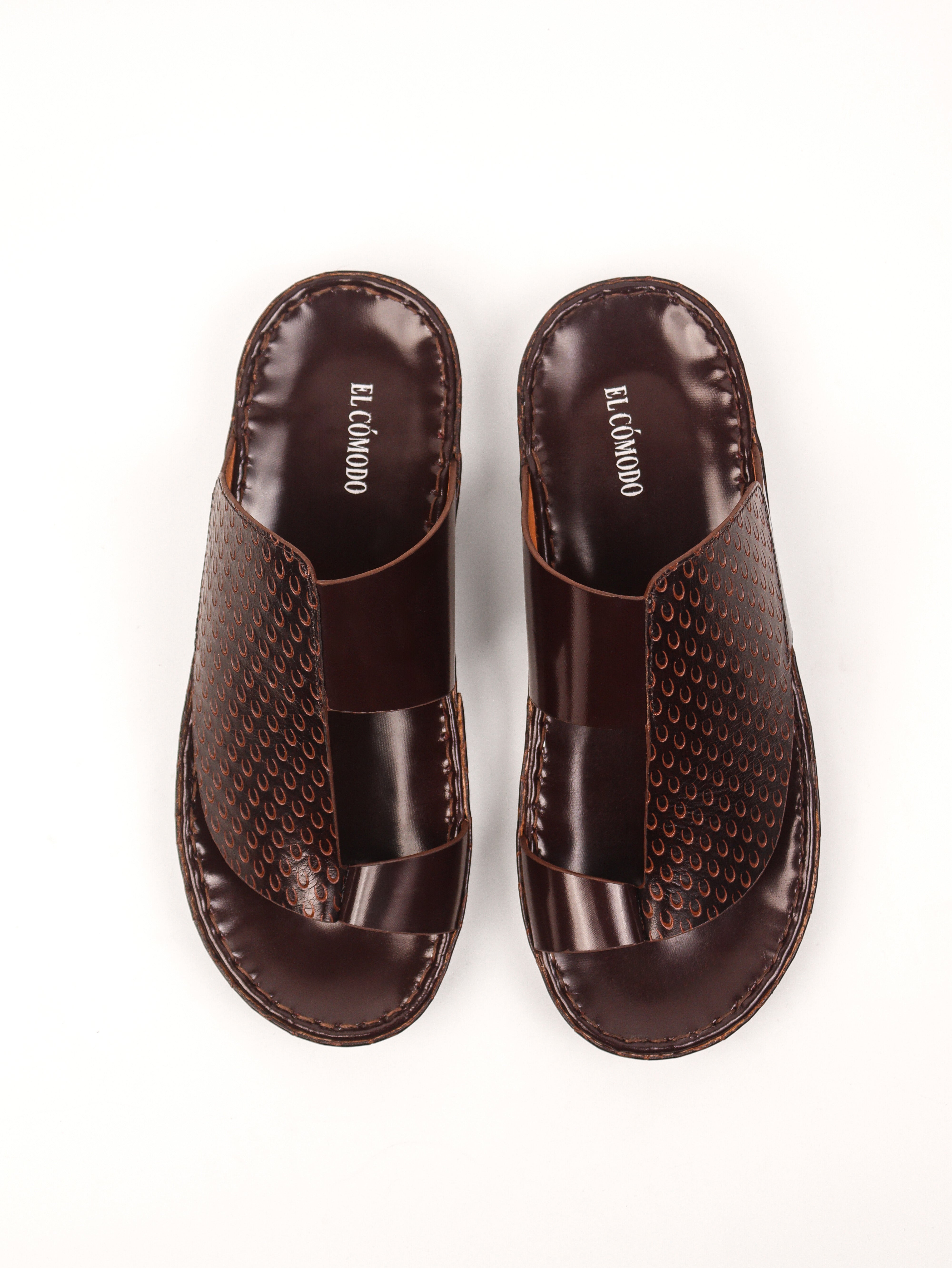 Men's Slip On Arabic Leather Slippers: Dark Brown