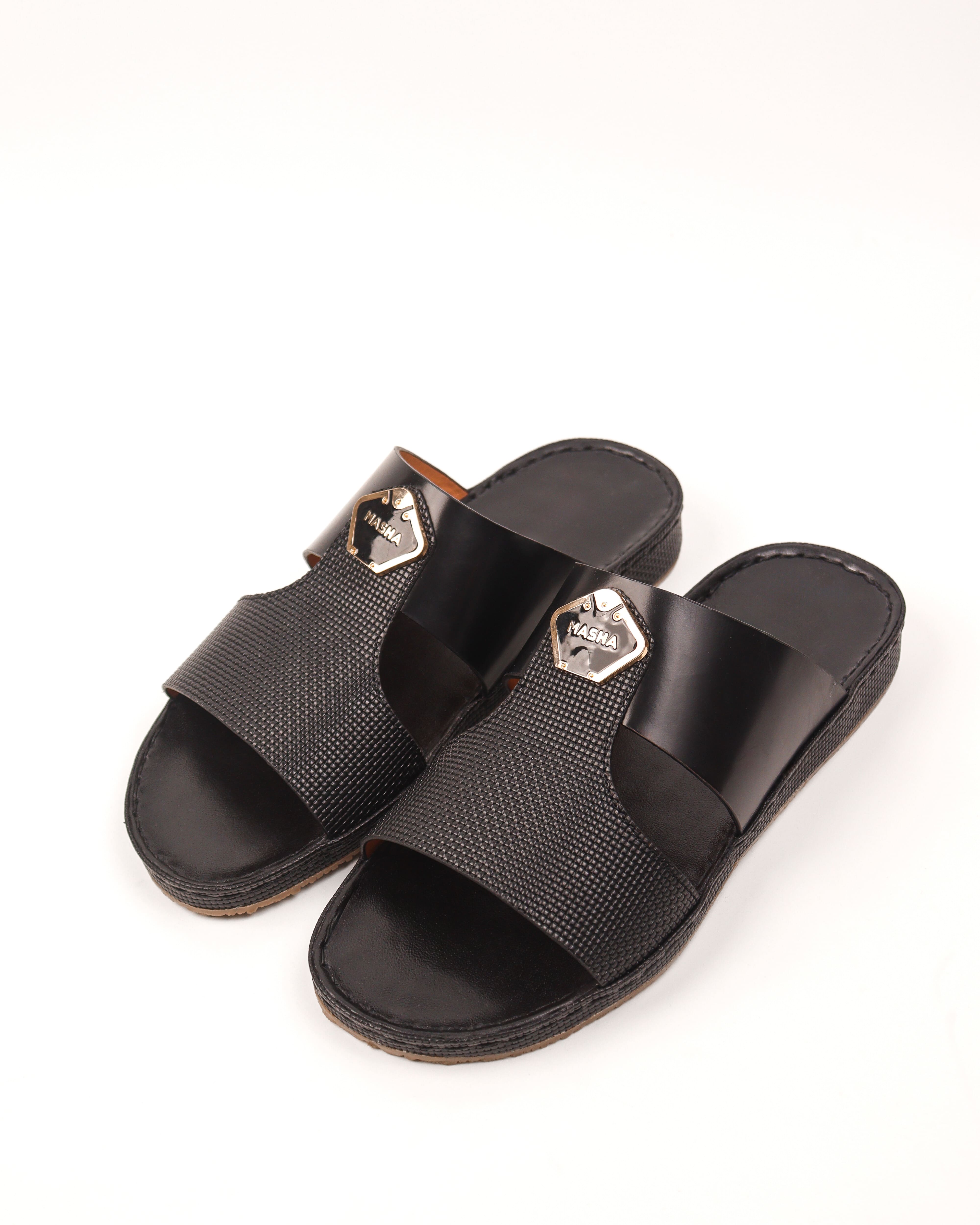 Men's Leather Slippers: Black