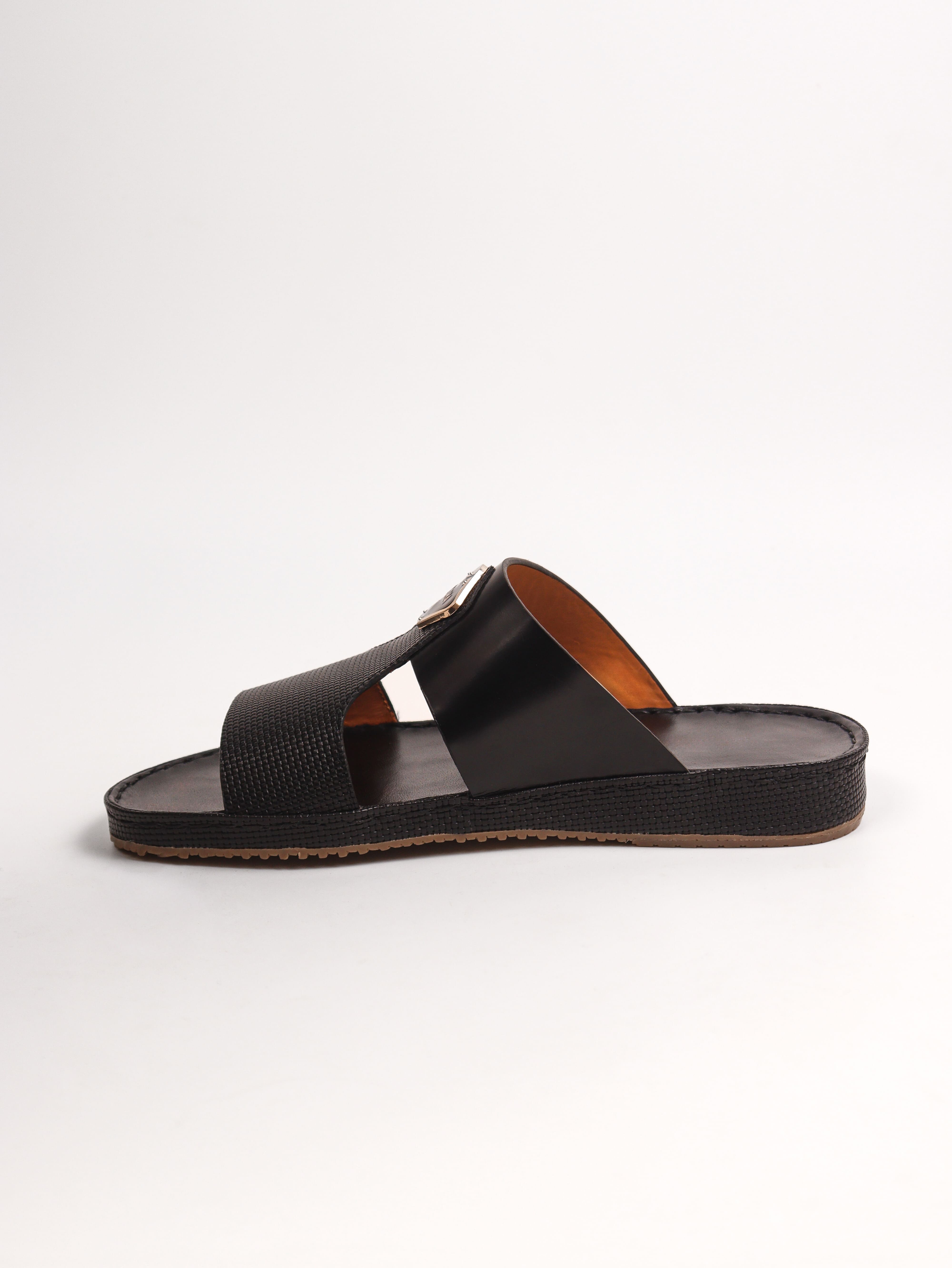 Men's Leather Slippers: Black