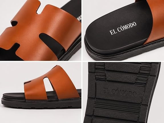 Men's Cutout Leather Slides - Tan