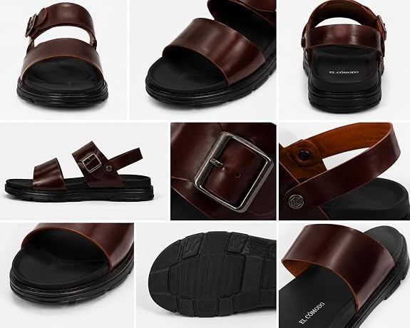 Men's Adjustable Backstrap Leather Sandals - Brown