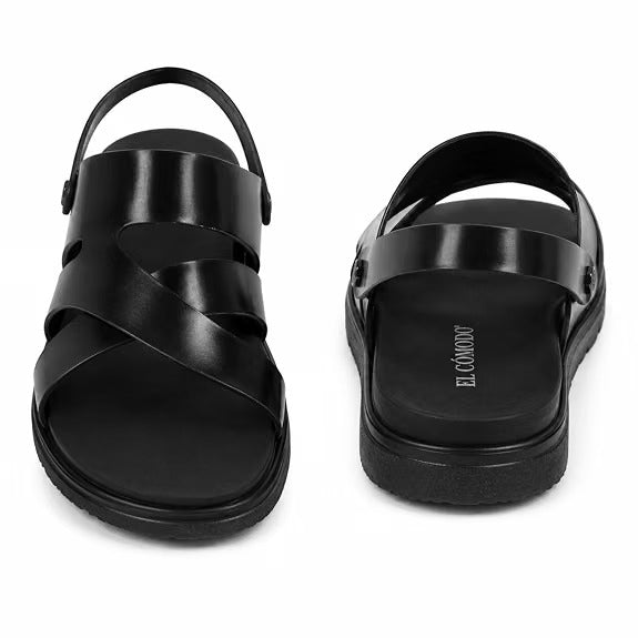 Men's Criss-Cross Backstrap Leather Sandals - Black