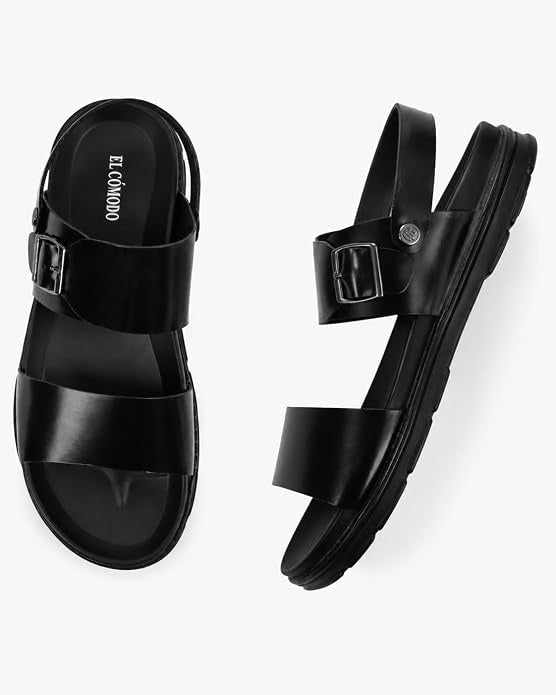 Men's Adjustable Backstrap Leather Sandals - Black