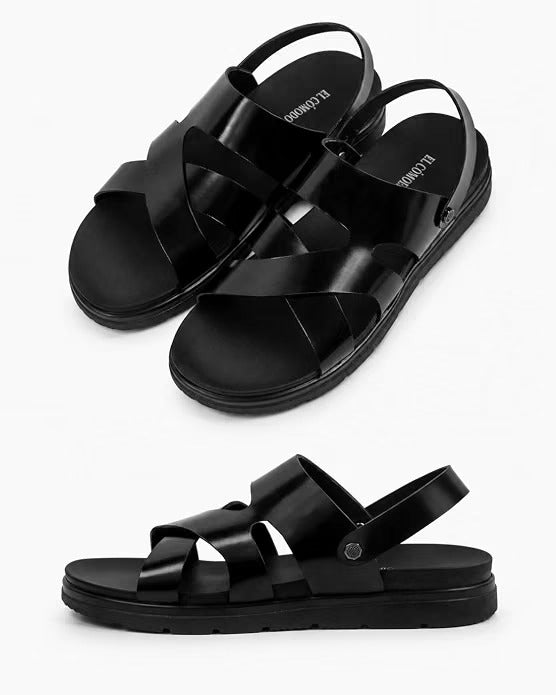 Men's Criss-Cross Backstrap Leather Sandals - Black