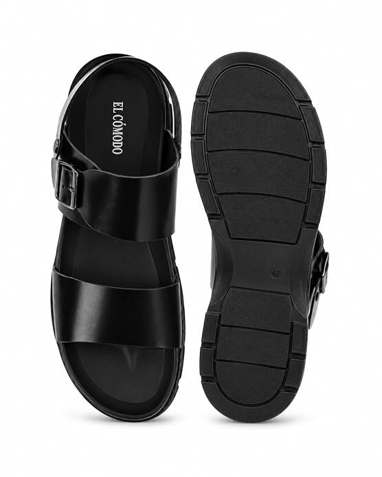 Men's Adjustable Backstrap Leather Sandals - Black