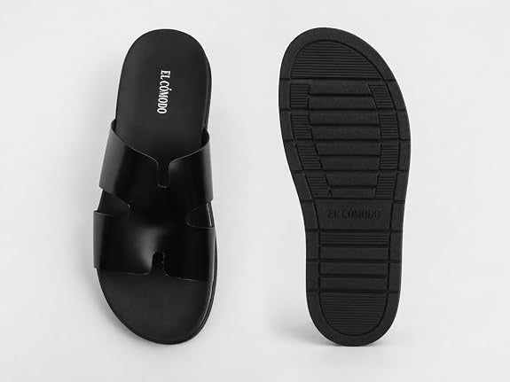 Men's Cutout Leather Slides - Black