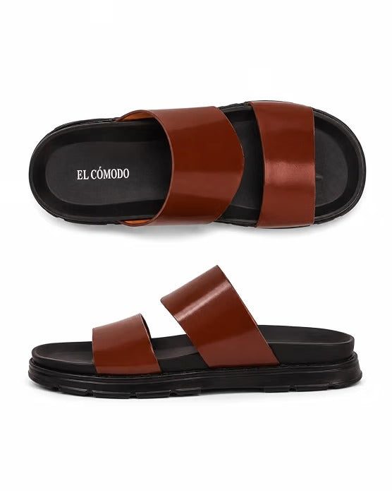 Men's Minimalist Dual-Band Leather Slides - Tan