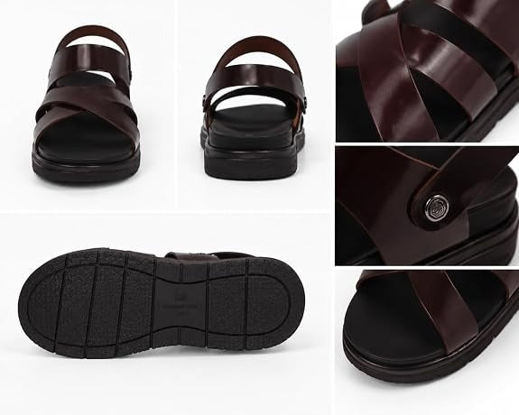 Men's Criss-Cross Backstrap Leather Sandals - Brown