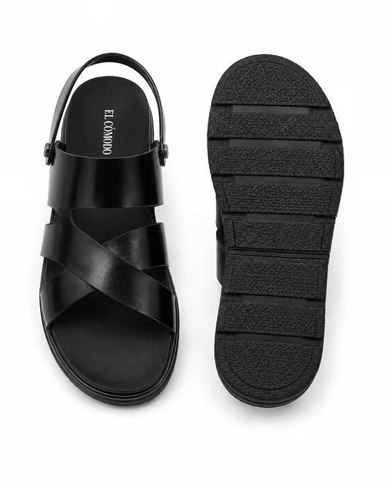 Men's Criss-Cross Backstrap Leather Sandals - Black