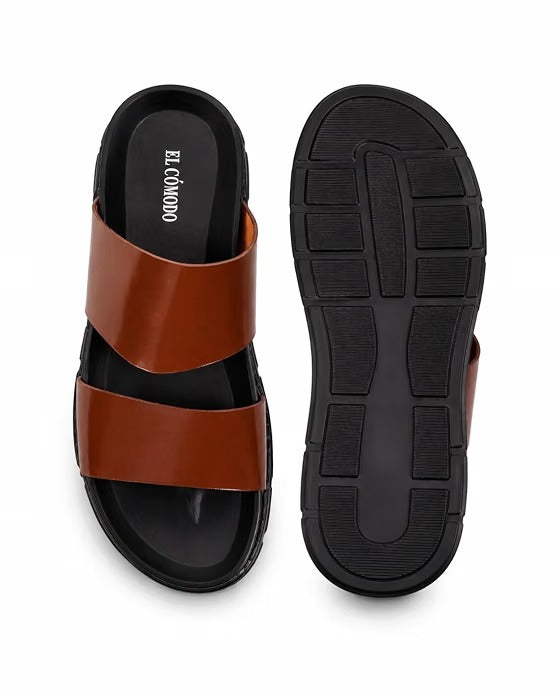 Men's Minimalist Dual-Band Leather Slides - Tan