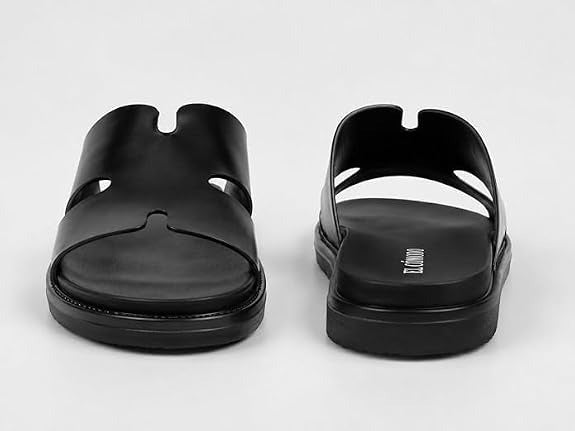 Men's Cutout Leather Slides - Black