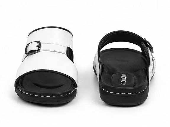 Men's Single Buckle Leather Slides - White