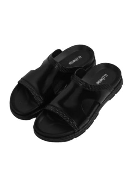Men's Woven Trim Dual-Band Leather Slides - Black