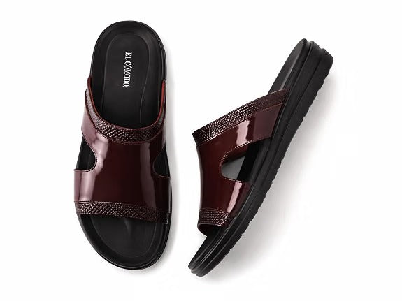 Men's Woven Trim Dual-Band Leather Slides - Brown
