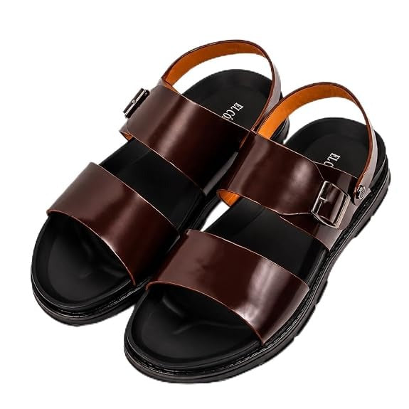 Men's Adjustable Backstrap Leather Sandals - Brown