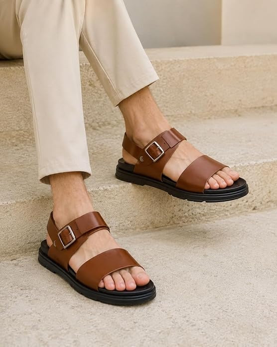 Men's Adjustable Backstrap Leather Sandals - Tan