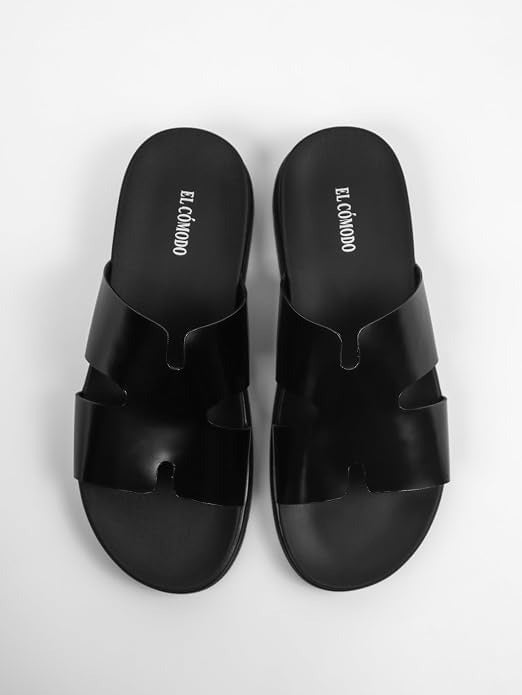 Men's Cutout Leather Slides - Black