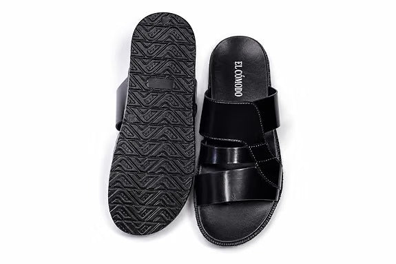 Men's Asymmetric Tri-Band Leather Slides - Black