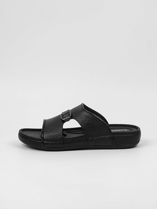 Men's Single Buckle Leather Slides - Black