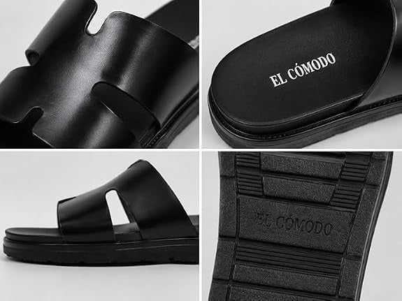 Men's Cutout Leather Slides - Black